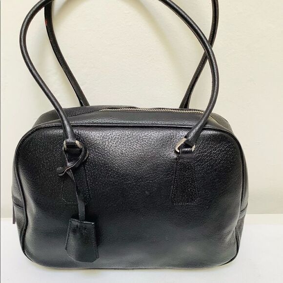 VINTAGE PRADA BOWLING BAG BOSTON BAG BLACK LEATHER EUC SHOULDER BAG PERFECTION - Picture 3 of 15